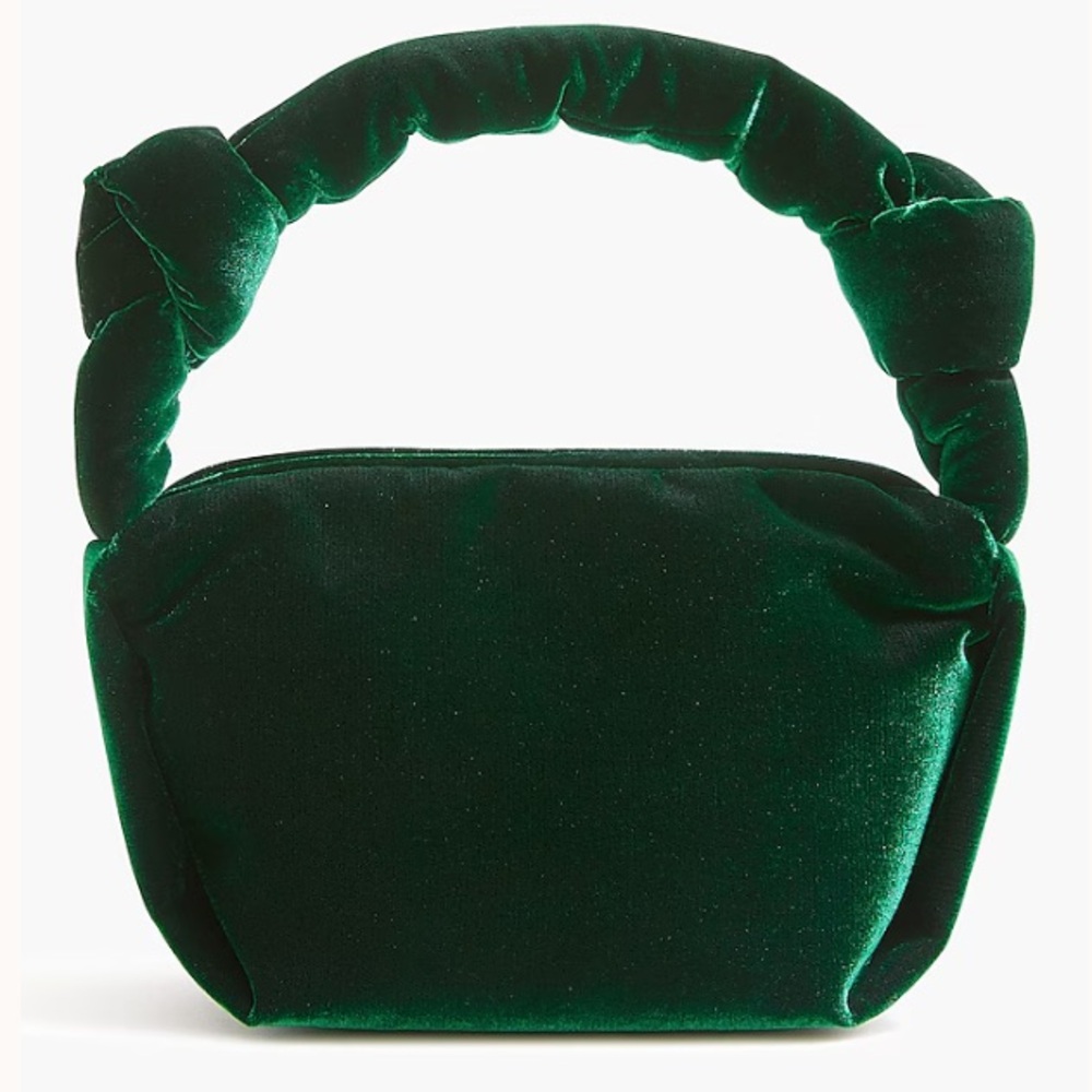 J.CREW Faux Velvet Double Knot Small Clutch Purse Handbag in Forest Green